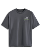 Alpinestars Overhang Oversized CSF Tee, T-shirt met korte mouwen, antracietgrijs, wit Astars-logo met limoengroen woordmerk, casual motorsport streetwear