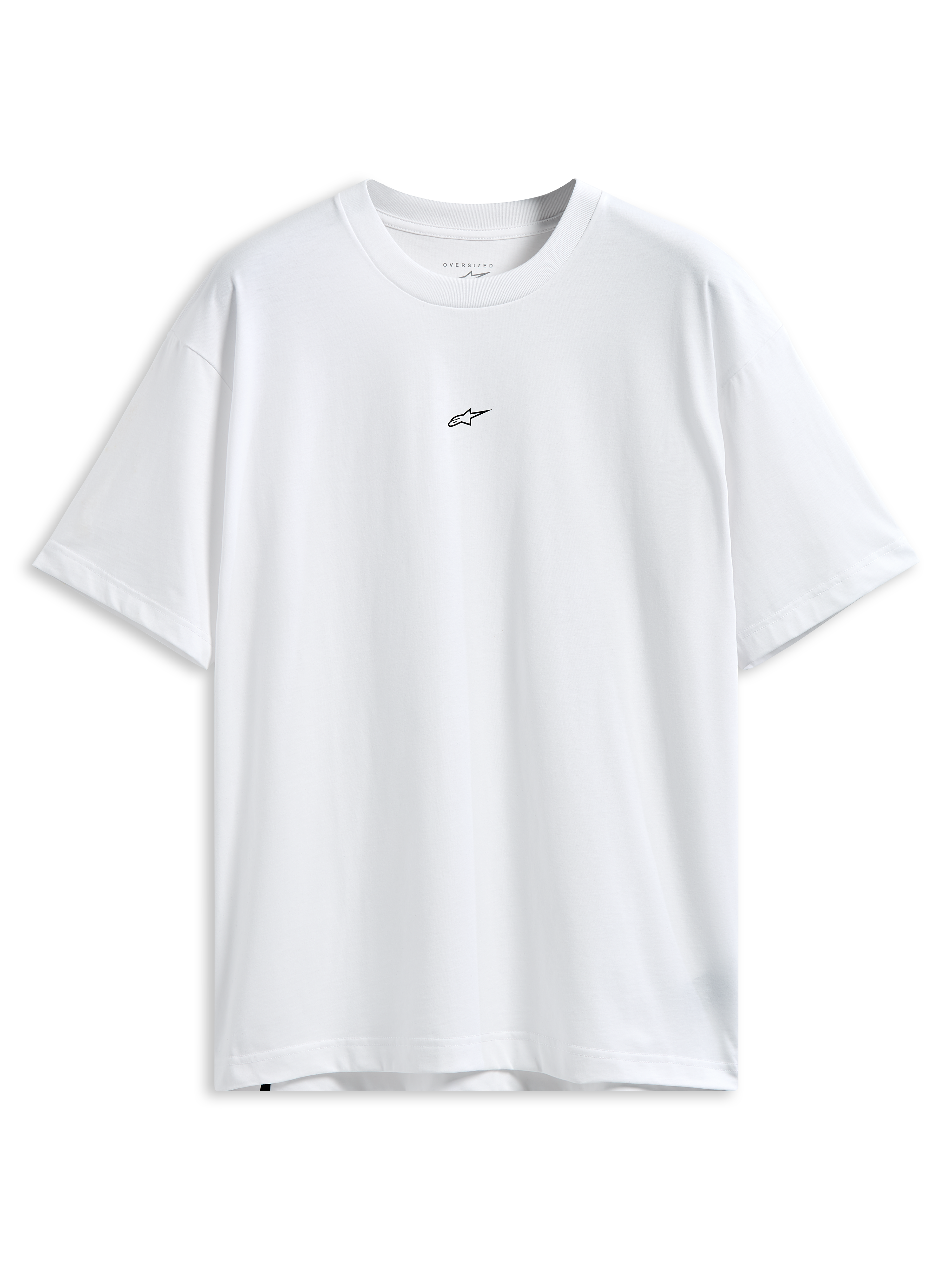 Alpinestars Focused Oversized CSF Tee, T-shirt met korte mouwen, wit, klein zwart Astars-logo op de borst, ontspannen oversized pasvorm, casual motorsport streetwear