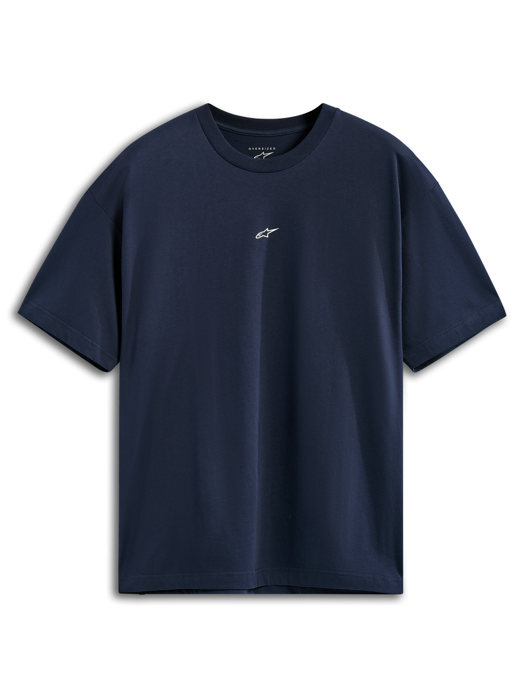 Alpinestars Focused Oversized CSF Tee, T-shirt met korte mouwen, marineblauw, klein wit Astars-logo midden op de borst, ontspannen oversized pasvorm, casual sportkleding