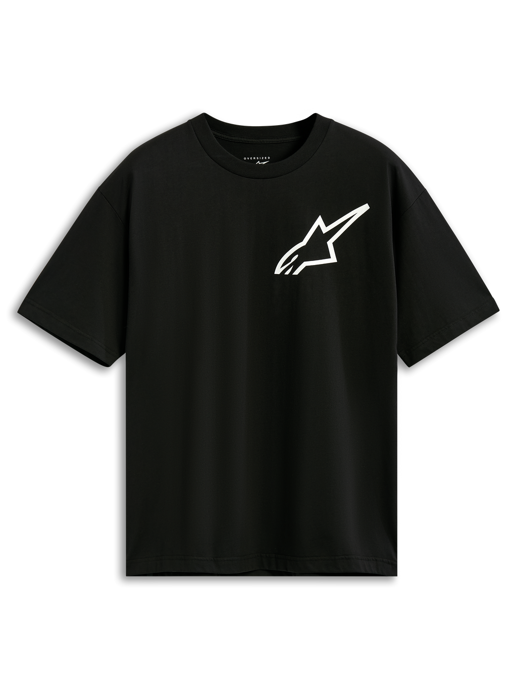 Alpinestars One Oversized CSF Tee, T-shirt met korte mouwen, zwart, wit Astars-logo op de borst, oversized pasvorm, casual motorsport-geïnspireerde streetwear