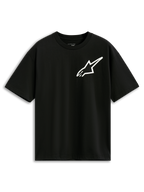 Alpinestars One Oversized CSF Tee, T-shirt met korte mouwen, zwart, wit Astars-logo op de borst, oversized pasvorm, casual motorsport-geïnspireerde streetwear