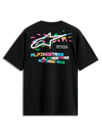 Alpinestars Wild Oversized CSF Tee, T-shirt met korte mouwen, zwart, achteraanzicht met levendig meerkleurig Astars-logo en gestapelde Alpinestars-blokletters, casual streetwear