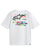 Alpinestars Wild Oversized CSF T-Shirt, weißes Kurzarm-T-Shirt, Rückansicht mit lebendiger mehrfarbiger Logo-Grafik und Textprint, Sportswear.
