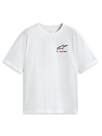 Alpinestars Wild Oversized CSF T-Shirt, weißes Kurzarm-Sportswear-T-Shirt mit lebendigem mehrfarbigem Astars-Brustlogo und relaxter Oversized-Passform.