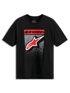 Alpinestars Noka CSF Tee, T-shirt met korte mouwen, zwart, rode Alpinestars-bloktekst en sterlogo met grijze grafische MX-verloopprint, casual motorsport streetwear