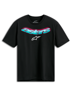 Alpinestars Ellipsoid CSF Tee, T-shirt met korte mouwen, zwart, gebogen tealkleurig Astars-woordmerk met roze kleurverloop en wit logo, casual motorsport sportkleding