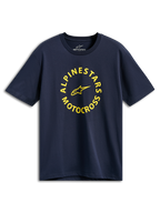 Alpinestars MX CSF Tee, T-shirt met korte mouwen, marineblauw, gele ronde Alpinestars Motocross-grafiek, casual motorsport streetwear