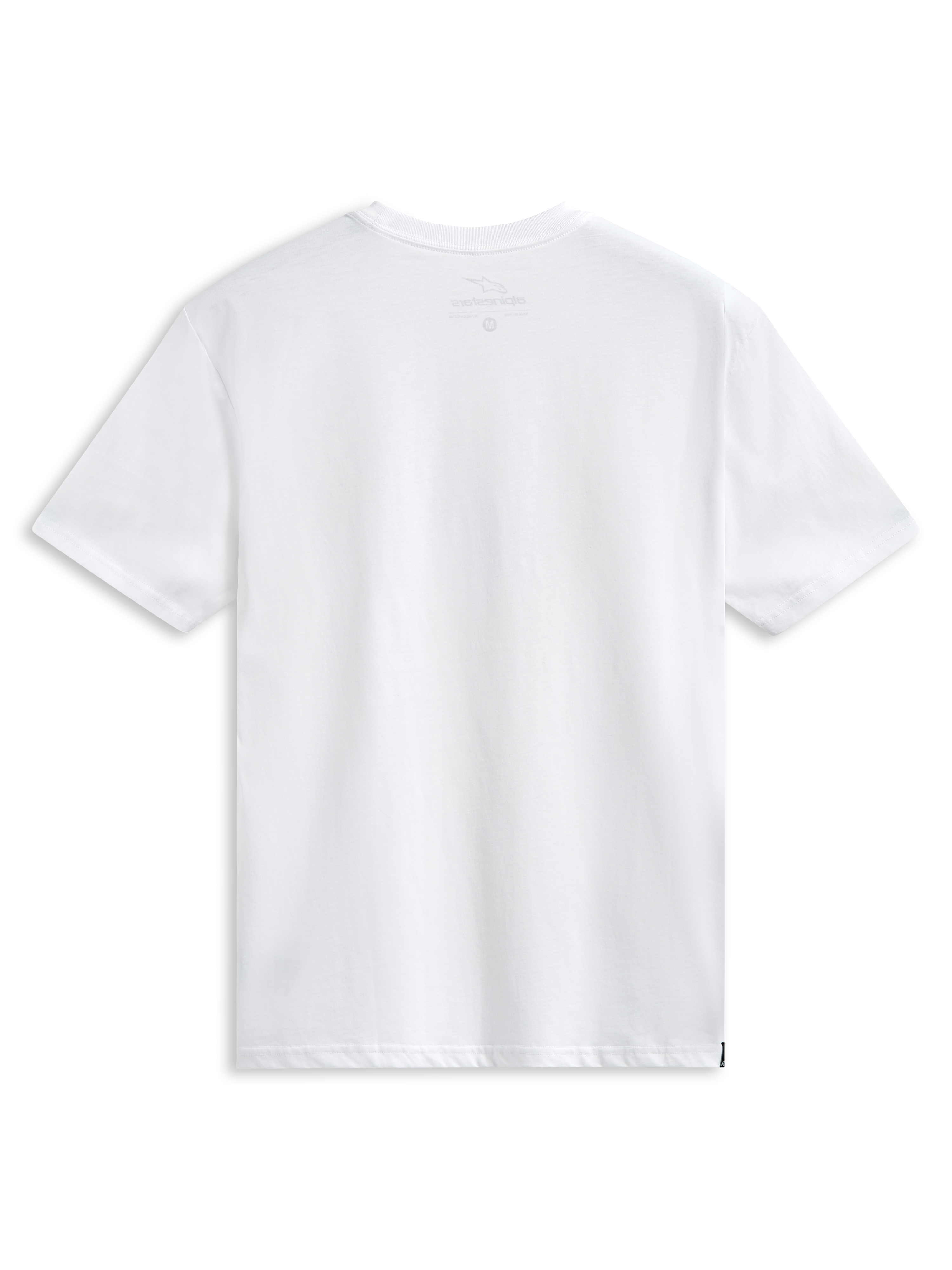 Alpinestars Abus CSF Tee, T-shirt met korte mouwen, wit, gebogen Alpinestars-logo met meervoudige gestapelde logo's, casual motorsport sportkleding
