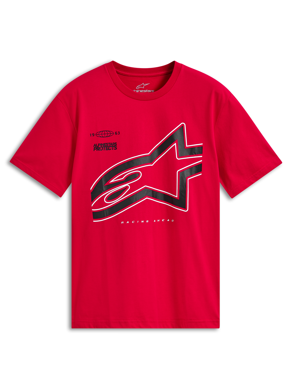 Alpinestars Authority CSF Tee, T-shirt met korte mouwen, rood, groot zwart gecropt Astars-logo met witte omtrek, casual motorsport-sportkleding