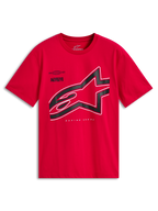 Alpinestars Authority CSF Tee, T-shirt met korte mouwen, rood, groot zwart gecropt Astars-logo met witte omtrek, casual motorsport-sportkleding
