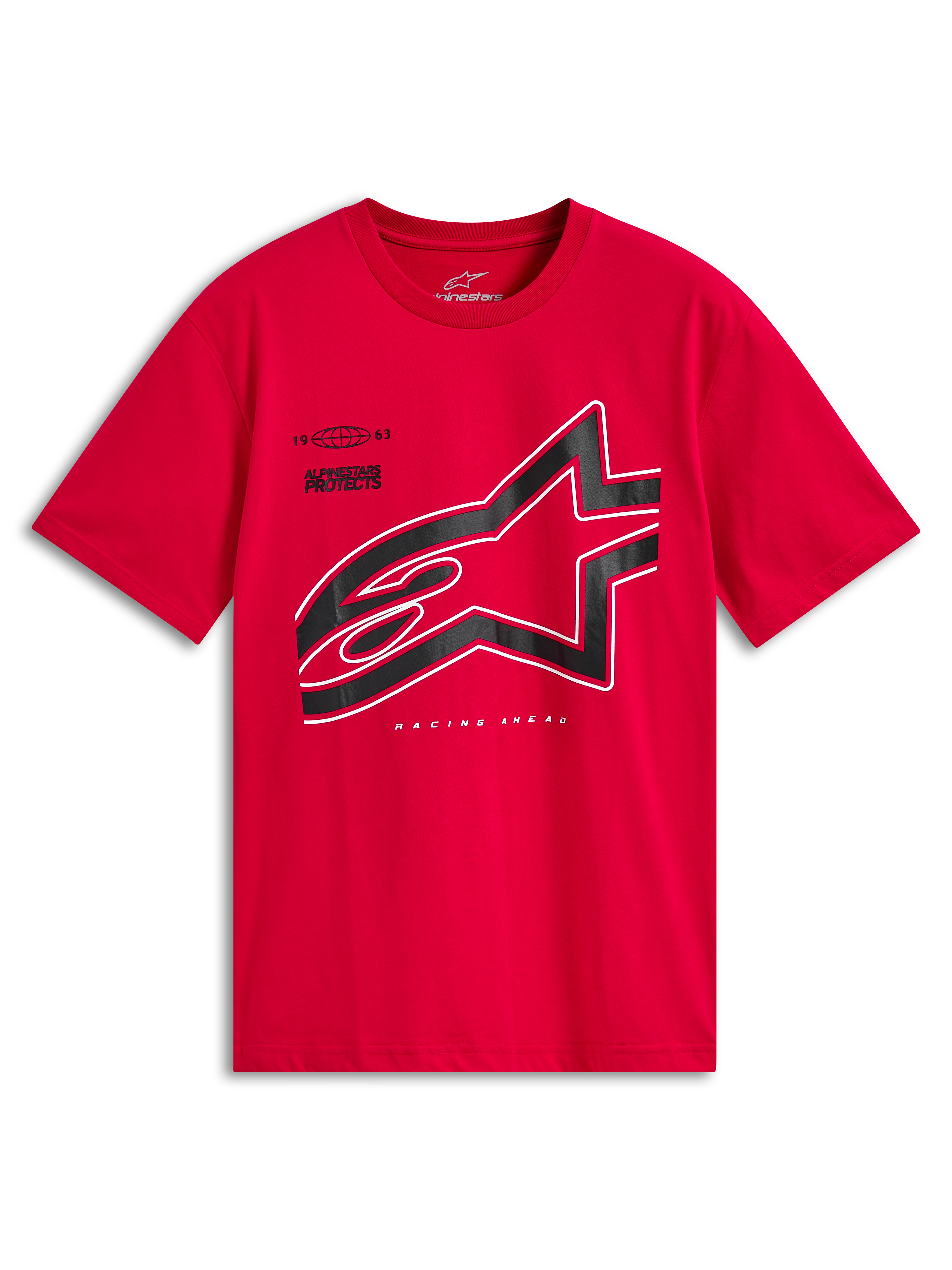 Alpinestars Authority CSF Tee, T-shirt met korte mouwen, rood, groot zwart gecropt Astars-logo met witte omtrek, casual motorsport-sportkleding