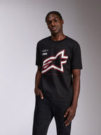 Alpinestars Authority CSF Tee, T-shirt met korte mouwen, zwart, groot wit Astars-logo met rode omtrek, casual motorsport streetwear
