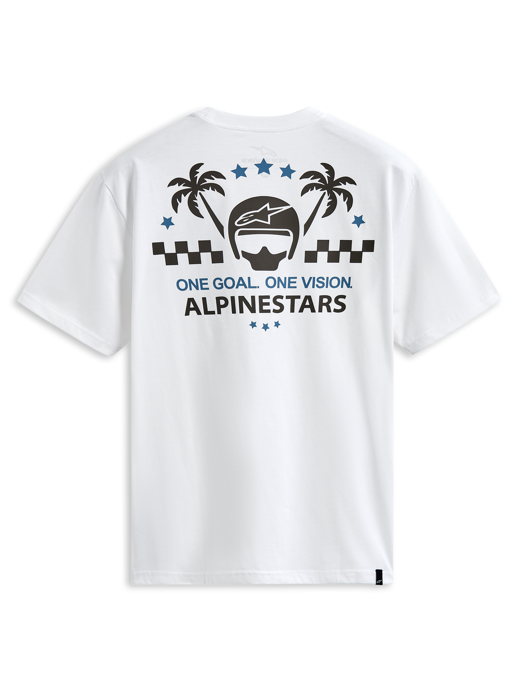 Alpinestars Order CSF Tee, T-shirt met korte mouwen, wit, grafische print op de achterkant met helm en palmbomen, One Goal One Vision tekst, casual motorsport streetwear