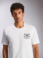 Alpinestars Order CSF T-shirt, T-shirt met korte mouwen, wit, grafische print met helm en palmbomen, tekst "One Goal. One Vision.", casual motorsport sportkleding