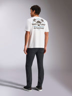 Alpinestars Order CSF Tee, T-shirt met korte mouwen, wit, achteraanzicht met palmboom- en helm-graphic, 'One Goal One Vision' slogan, casual motorsport streetwear