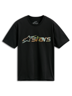 T-shirt Alpinestars Verdure Camo CSF, t-shirt à manches courtes, noir, logo Astars avec remplissage camouflage, streetwear décontracté de sport automobile