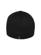 Alpinestars Corp Shift Relay pet, zwart, achteraanzicht met klein wit geborduurd Astars-logo, gestructureerde kroon van keperstof, flexibele achterkant voor casual sportkleding