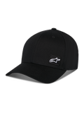 Alpinestars Pivot pet, zwarte sportpet met gebogen klep en gestructureerde kroon, kleine witte Astars-logopatch aan de zijkant, casual motorsport-geïnspireerd ontwerp