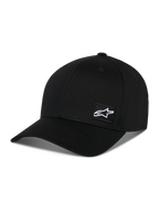 Alpinestars Pivot pet, zwarte sportpet met gebogen klep en gestructureerde kroon, kleine witte Astars-logopatch aan de zijkant, casual motorsport-geïnspireerd ontwerp