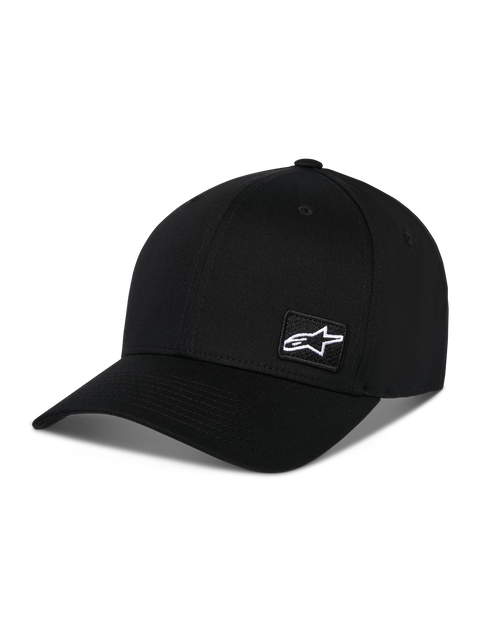 Casquette Alpinestars Pivot, casquette sportswear noire, avec visière courbée et couronne structurée, petit patch logo Astars blanc sur le côté, design décontracté inspiré du sport automobile