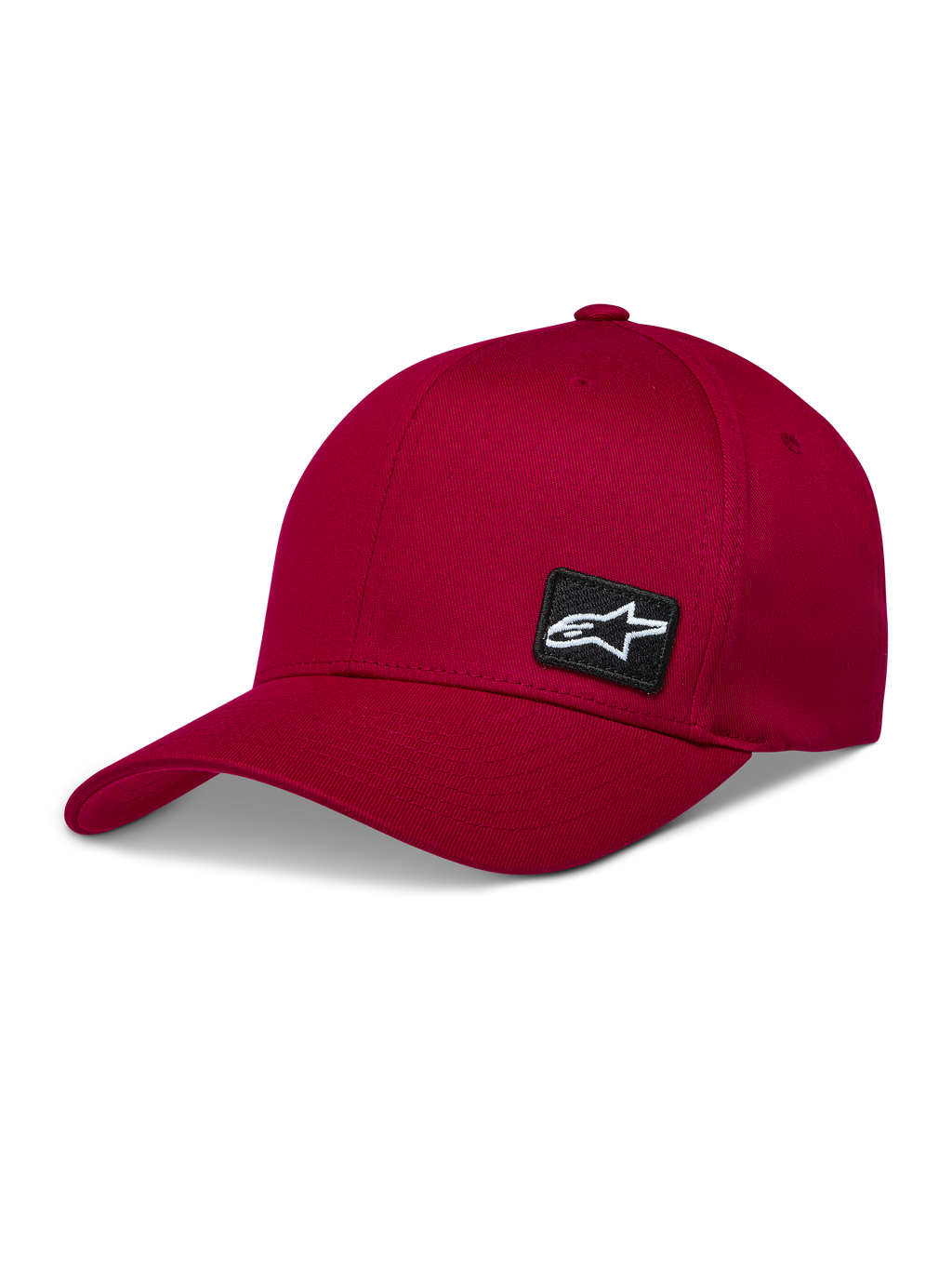 Alpinestars Pivot Hat, dark red twill sportswear cap featuring a curved bill and an embroidered black Astars logo patch.
