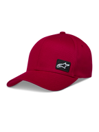 Alpinestars Pivot Hat, dark red twill sportswear cap featuring a curved bill and an embroidered black Astars logo patch.
