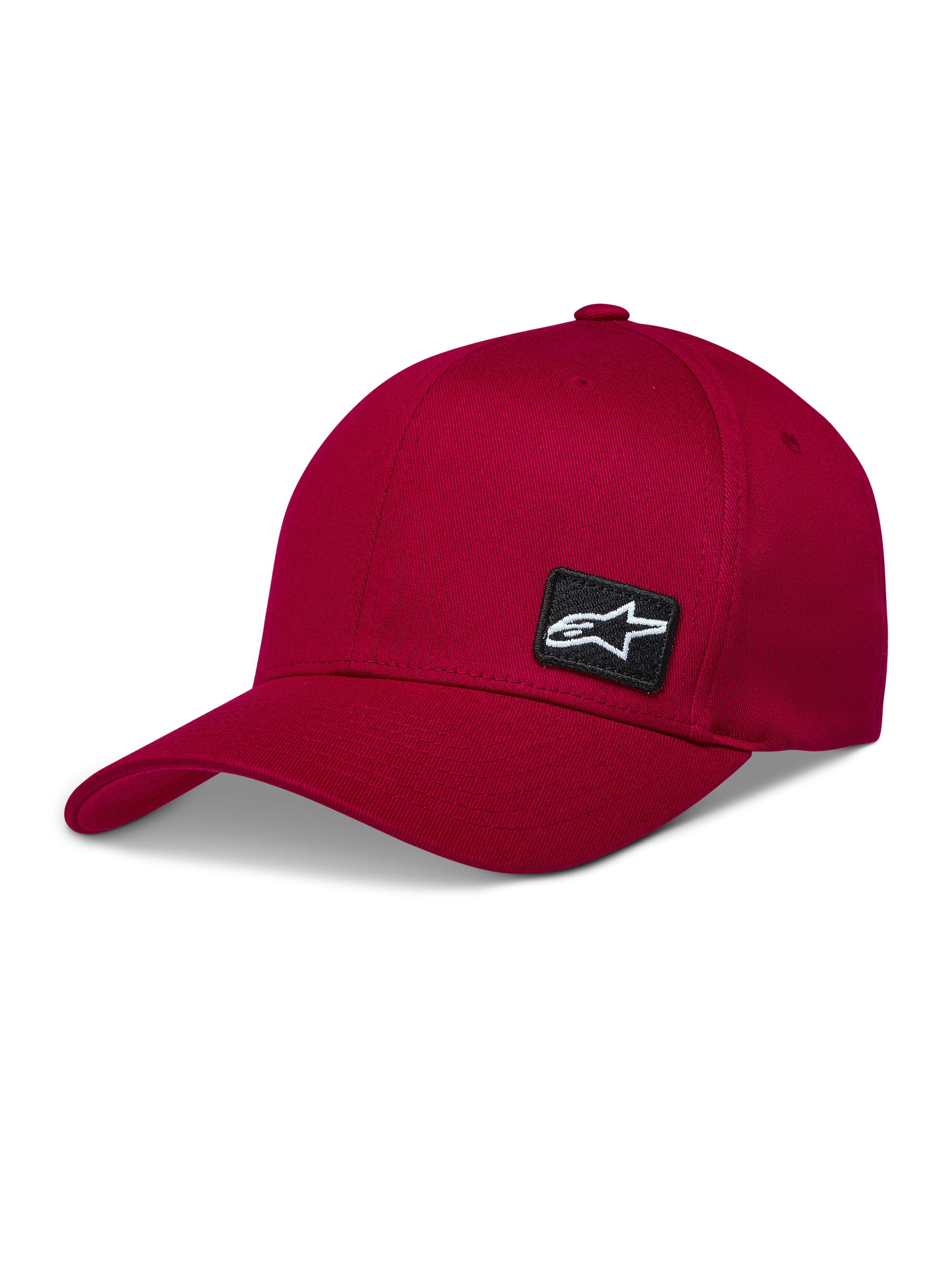 Alpinestars Pivot Hat, dark red twill sportswear cap featuring a curved bill and an embroidered black Astars logo patch.