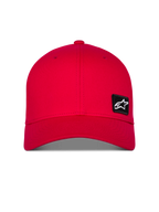 Alpinestars Pivot Hat, Red Sportswear Cap, features a curved bill and structured crown, small black embroidered Astars logo patch on the front side, casual twill headwear