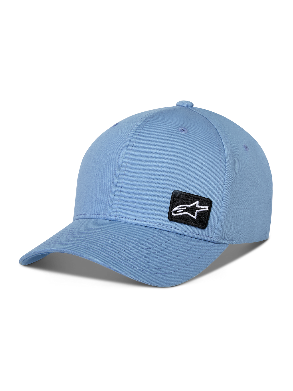 Alpinestars Pivot-pet, baseballcap met gebogen klep, blauw, met een kleine zwarte geborduurde Astars-logopatch aan de zijkant, casual sportswear-accessoire