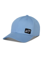 Alpinestars Pivot-pet, baseballcap met gebogen klep, blauw, met een kleine zwarte geborduurde Astars-logopatch aan de zijkant, casual sportswear-accessoire