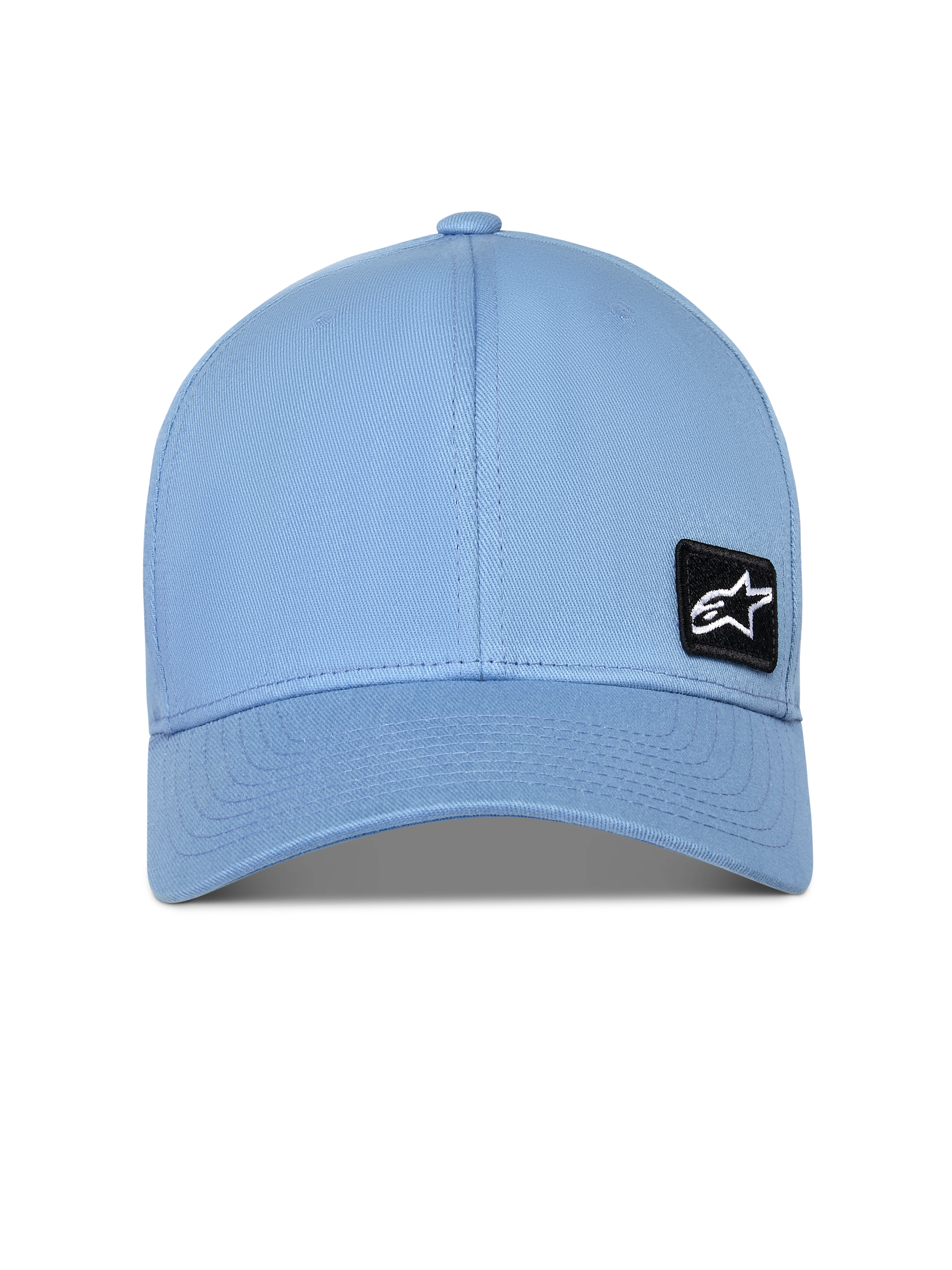 Alpinestars Pivot pet, gestructureerde baseballcap, blauw, gebogen klep, kleine zwarte geborduurde Astars-logopatch, casual sportswear accessoire