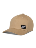 Alpinestars Pivot pet, casual baseballpet, khaki, gebogen klep met gestructureerde kroon, kleine zwarte vierkante patch met wit Astars-logo, katoenen keperstof sportswear hoofdbedekking
