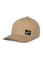 Alpinestars Pivot pet, casual baseballpet, khaki, gebogen klep met gestructureerde kroon, kleine zwarte vierkante patch met wit Astars-logo, katoenen keperstof sportswear hoofdbedekking
