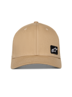 Alpinestars Pivot pet, Sand Khaki, gebogen klep met gestructureerde kroon, voorzien van een kleine zwarte geborduurde Astars-logopatch aan de voorzijde, casual sportswear