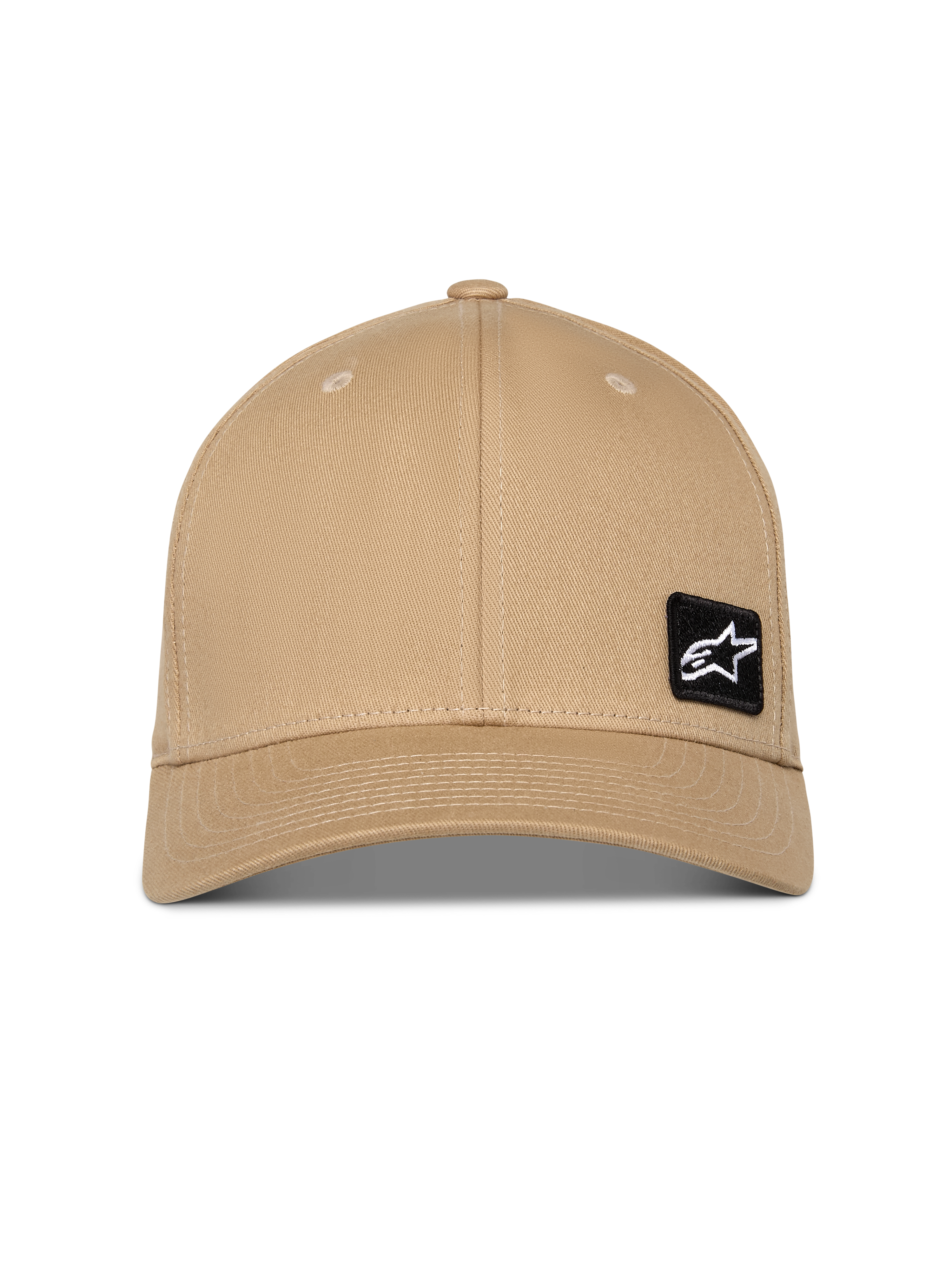 Alpinestars Pivot pet, Sand Khaki, gebogen klep met gestructureerde kroon, voorzien van een kleine zwarte geborduurde Astars-logopatch aan de voorzijde, casual sportswear