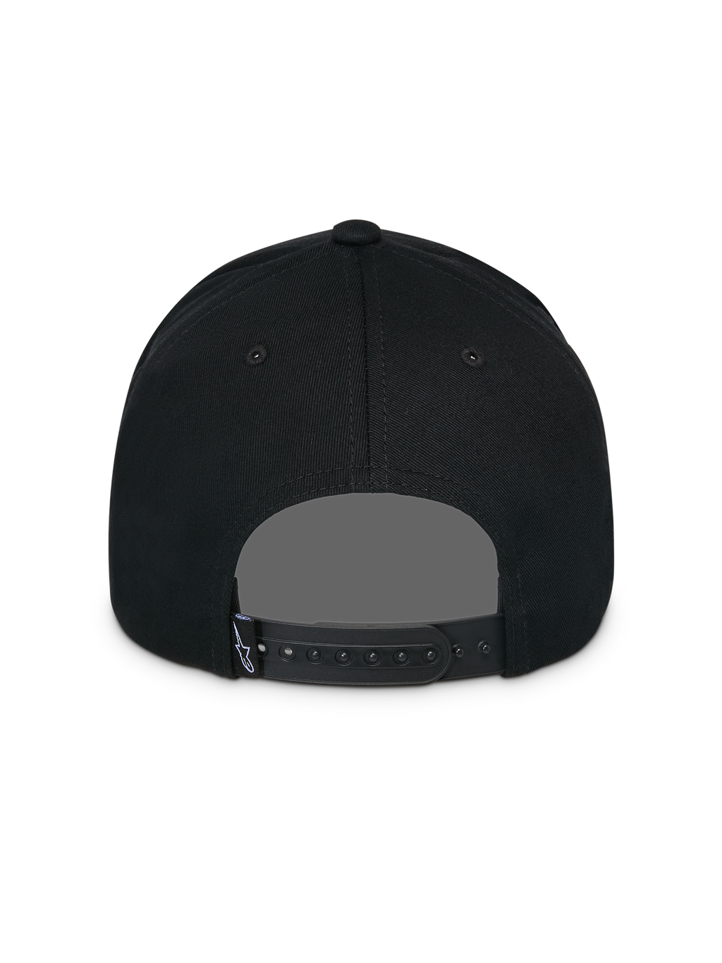 Alpinestars Lucid Snapback pet, zwart, achteraanzicht, met verstelbare snapback-sluiting en klein Astars-logolabel, gestructureerde kroon, casual op motorsport geïnspireerd hoofddeksel