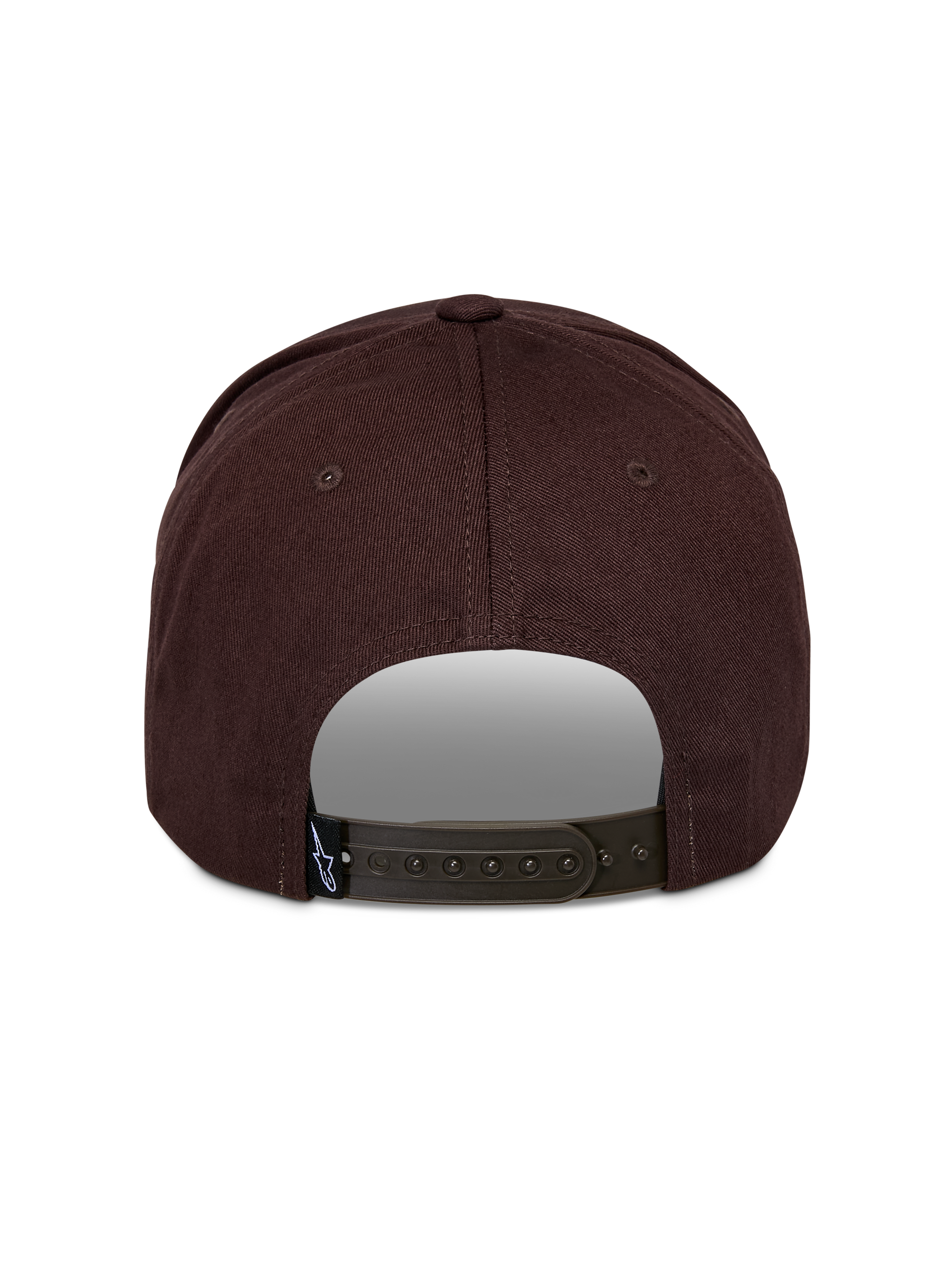Alpinestars Matrix Snapback pet, achteraanzicht, bruin, verstelbare snapback-sluiting, gestructureerde kroon, twill hoofdstof, klein Astars-logolabel aan de achterkant