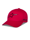 Casquette Snapback Alpinestars Carbon Fiber, rouge, logo Astars à l'avant et logo sur le côté avec impression par transfert thermique aspect fibre de carbone, visière incurvée et couronne structurée, style streetwear motorsport décontracté