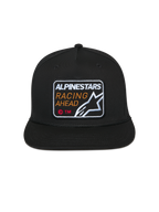 Alpinestars Intuitive Snapback pet, zwart, geborduurde Alpinestars Racing Ahead patch op de voorkant, platte klep met gestructureerde kroon, casual motorsport hoofdbedekking
