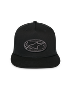 Alpinestars Contender Trucker pet, zwart, gestructureerde snapback met platte klep, ovale geborduurde Astars logo patch met geblokte details op de voorzijde, mesh achterzijde, casual sportswear
