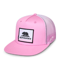 Alpinestars Cali Gradient Trucker pet, roze en wit, pet met platte klep en geweven Cali Bear patch, roze twill voorkant en mesh achterkant met kleurverloop, casual sportieve hoofddeksel