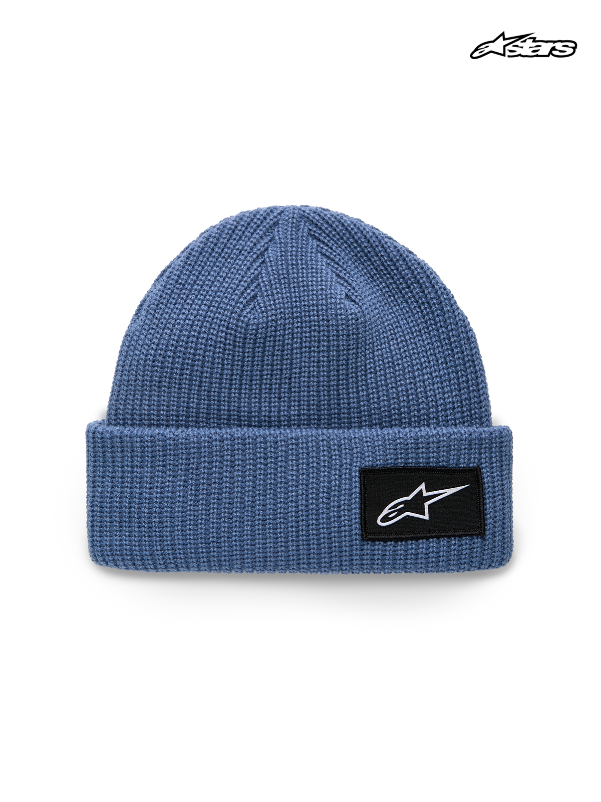 Alpinestars Unload Rib Cuff muts, sportswear gebreide muts, blauw, met een omgeslagen design en een geweven Astars-logopatch