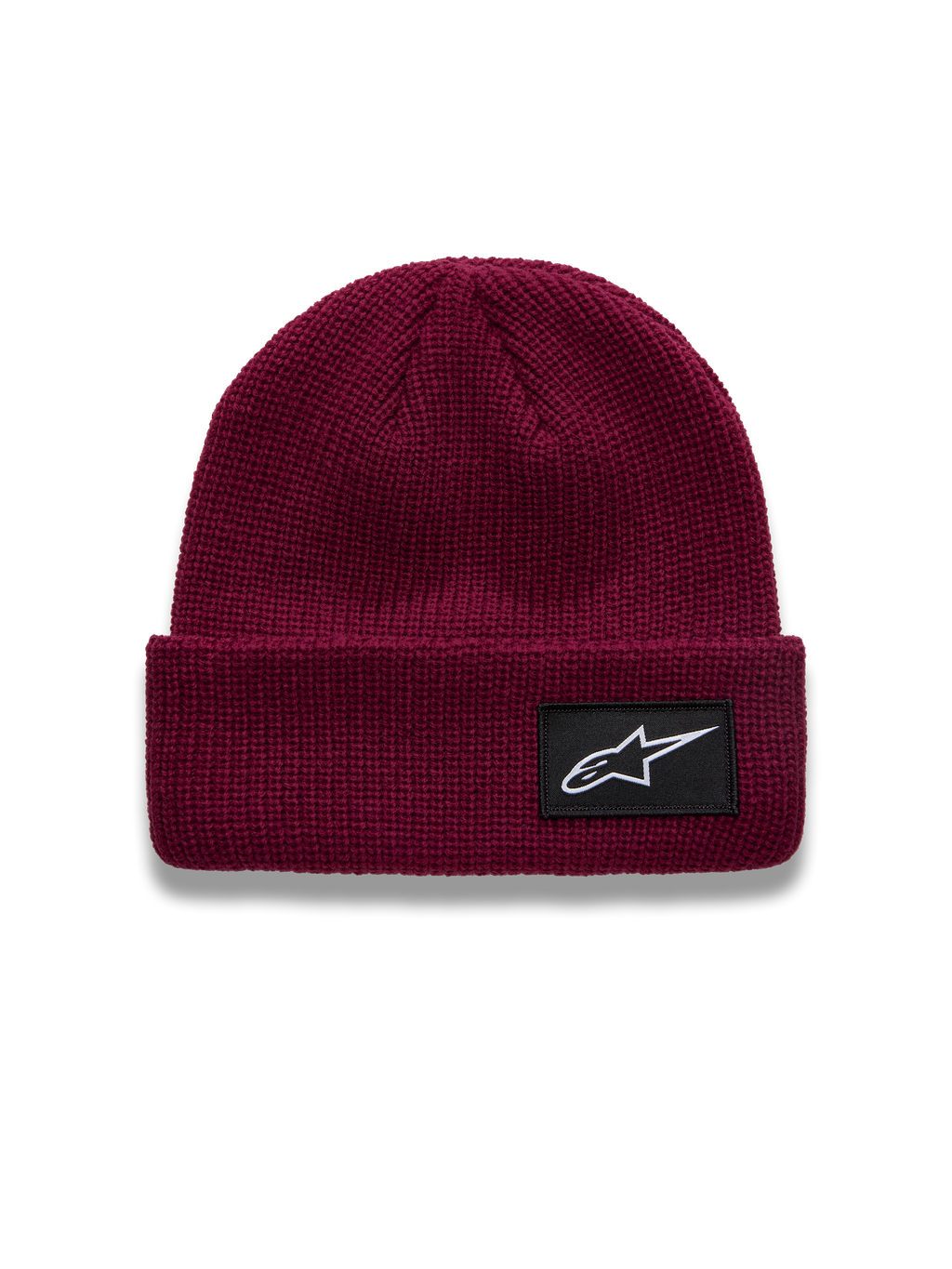 Alpinestars Unload Rib Cuff Bonnet, bonnet en maille jersey tricotée couleur Berry, doté d'un écusson tissé noir et du logo Astars blanc.