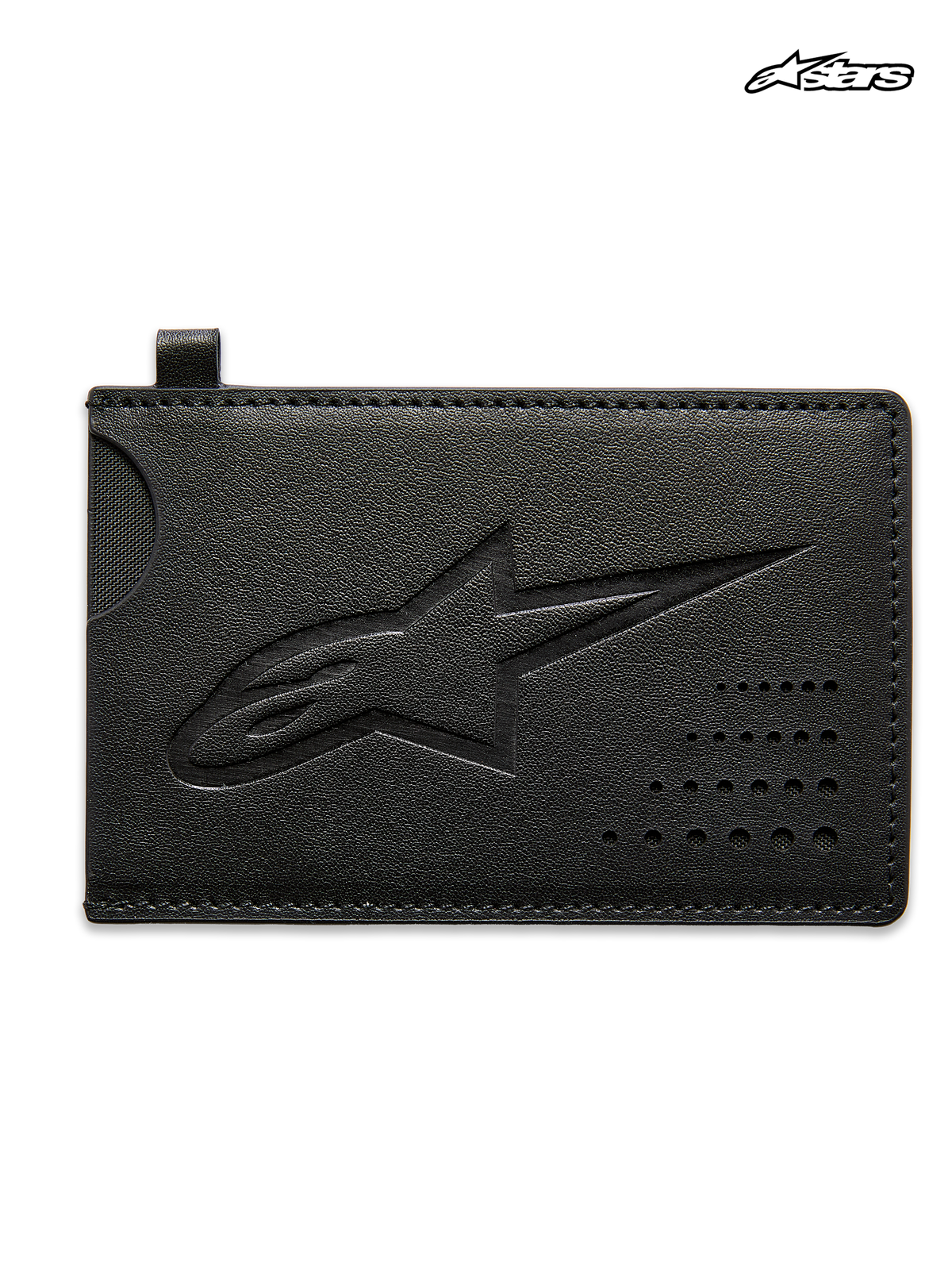 Alpinestars Ageless creditcardhouder, zwarte creditcardhouder van splitleer met een geëmbosseerd Astars-logo en een zak met gebogen inkeping