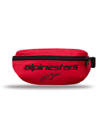 Alpinestars Only Linear heuptas, kleine waist pack, rood, zwarte Alpinestars-tekst en sterlogo, verticale ritssluiting, duurzaam 600D polyester, urban streetwear-stijl