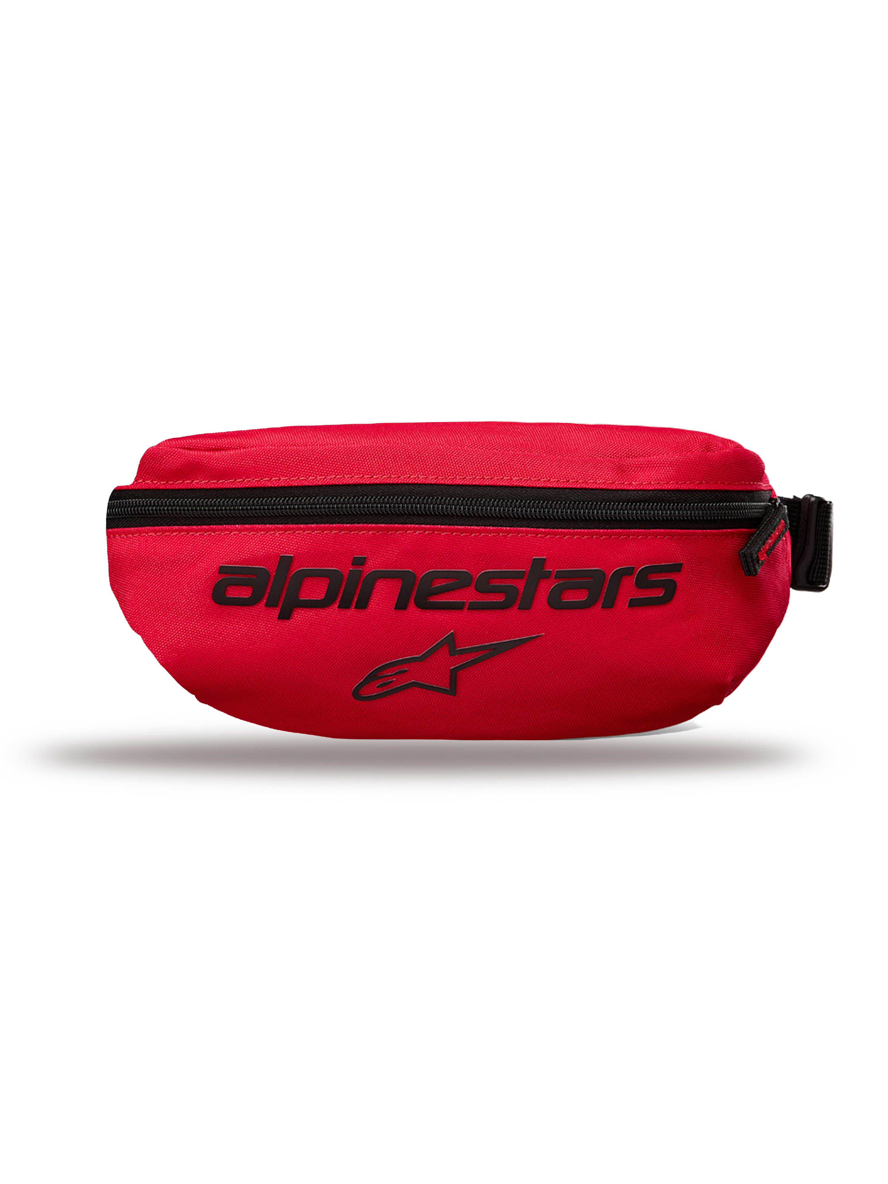 Alpinestars Only Linear heuptas, kleine waist pack, rood, zwarte Alpinestars-tekst en sterlogo, verticale ritssluiting, duurzaam 600D polyester, urban streetwear-stijl