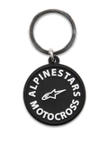 Alpinestars MX sleutelhanger, ronde 3D-gevormde sleutelhanger, zwart met witte Alpinestars Motocross graphics en sterlogo, zilveren metalen ring, duurzaam accessoire voor dagelijks gebruik