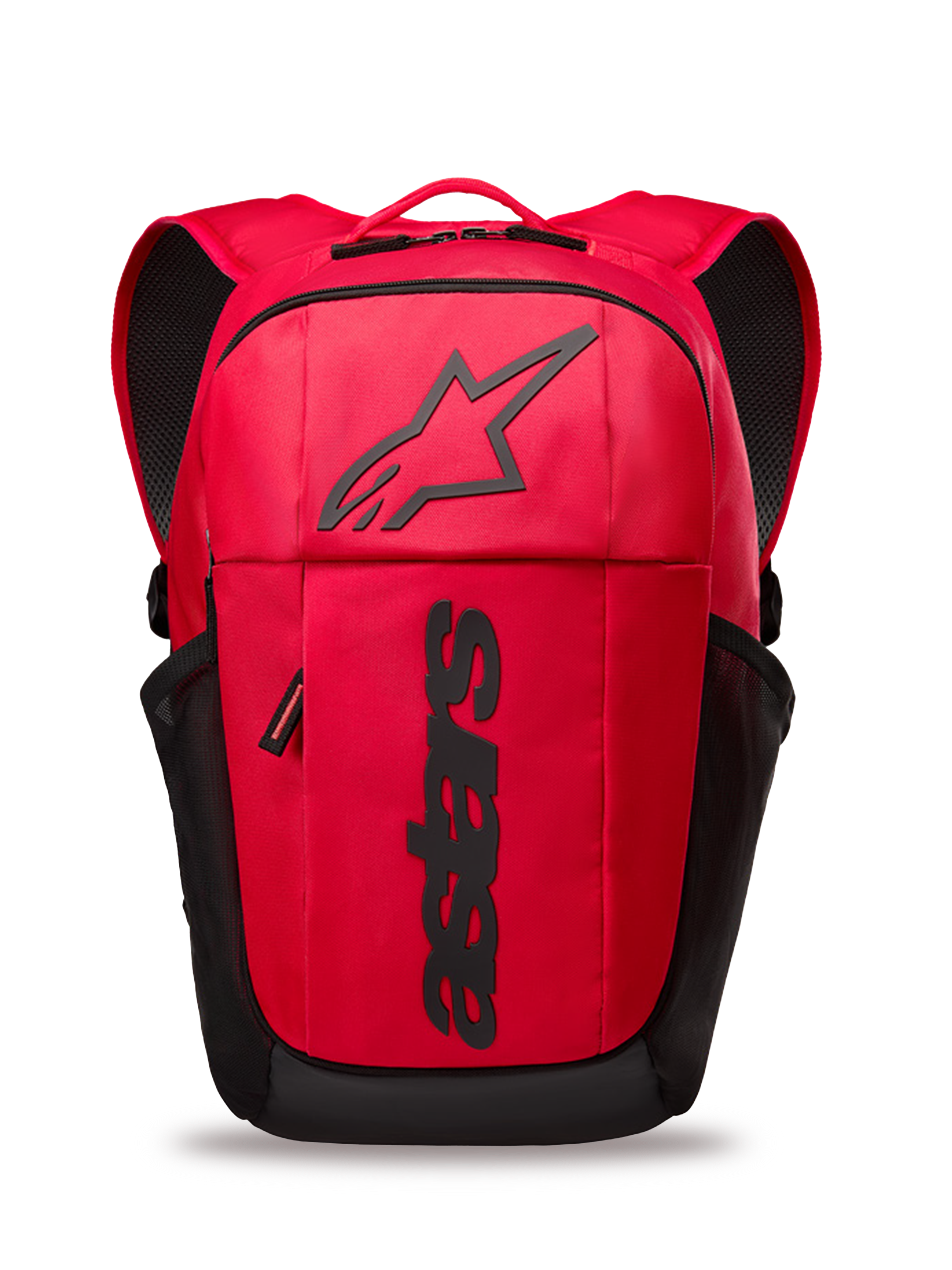 Alpinestars GFX Boss rugzak, rood en zwarte rugzak voor dagelijks gebruik, 20 liter inhoud, voorzien van verhoogd zwart siliconen Astars-logo en verticale branding, zijvakken van mesh, gevoerde luchtmesh schouderbanden, duurzame 600D polyester constructie