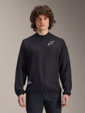 Veste coupe-vent Alpinestars A-Aria, noire, veste de cyclisme légère, avec logo Astars blanc sur la poitrine et marquage en bas à droite, fermeture éclair intégrale, col montant, poignets et ourlet élastiques, coupe performance pour les sports de plein air
