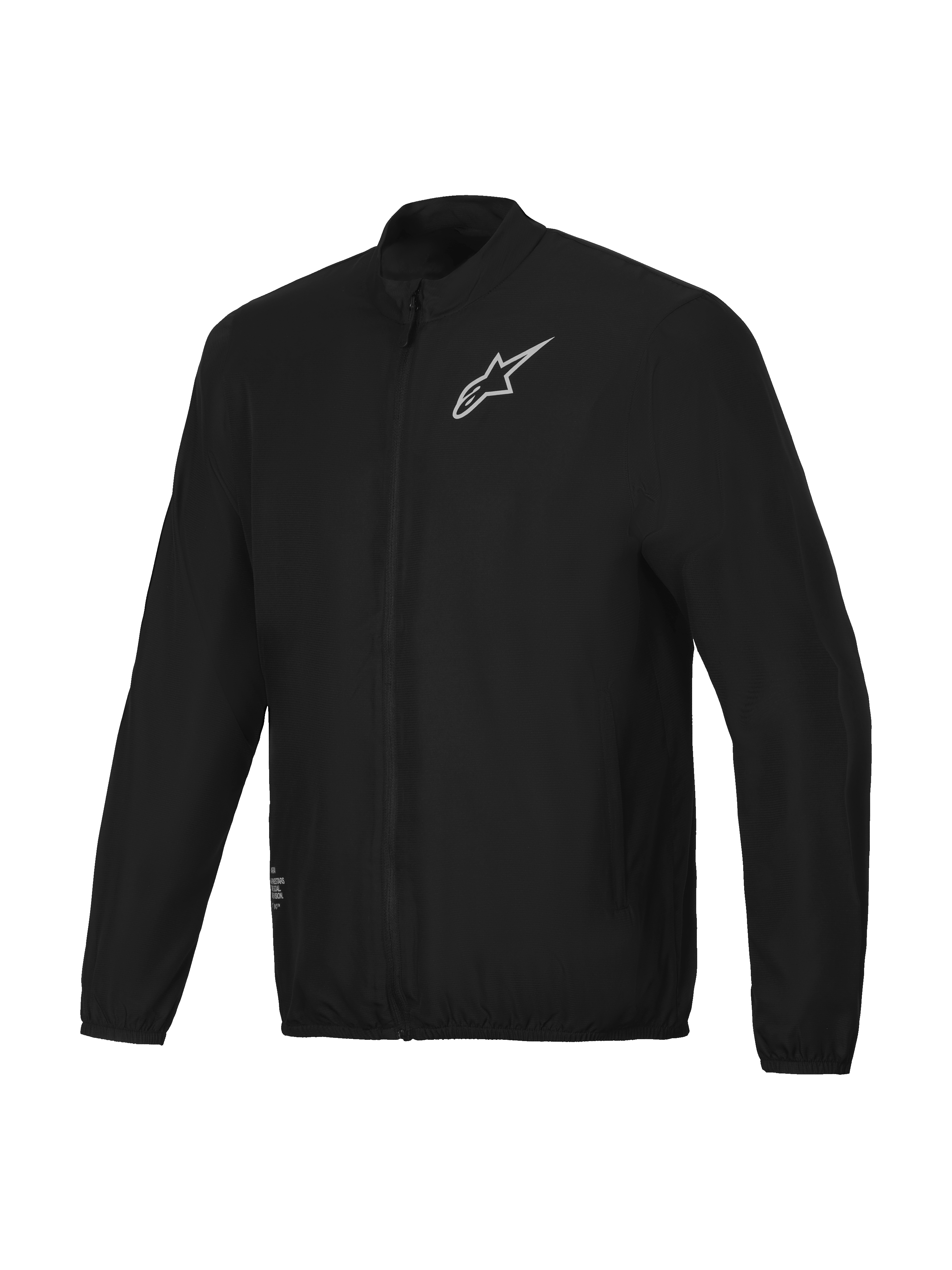 Alpinestars A-Aria Windbreaker Jas, heren winddichte mountainbikejas, zwart, volledige ritssluiting met opstaande kraag en kenmerkend logo op de borst